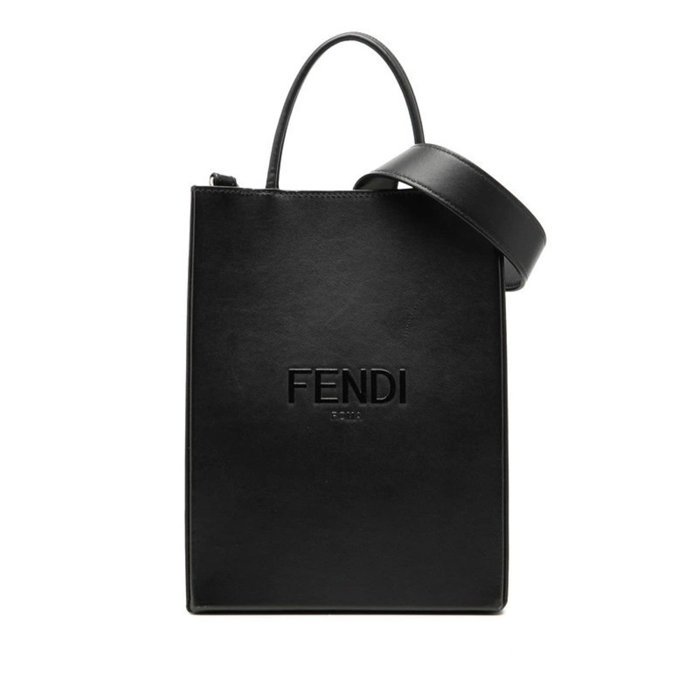 Fendi Shopping Bag Handbag Shoulder Black Leather
